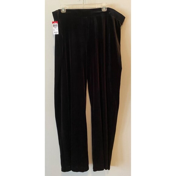 Black Velvet Wide-Leg Pants Elastic Waist Comfortable Fit XL - Picture 1 of 7